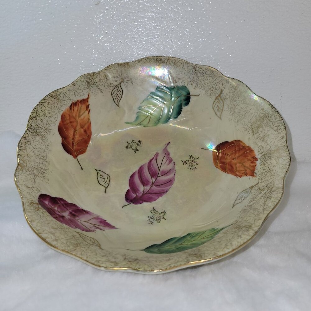 Vintage Trimont Ware Japan Leaf Design Scalloped Edge Bowl 8" Hand-Painted